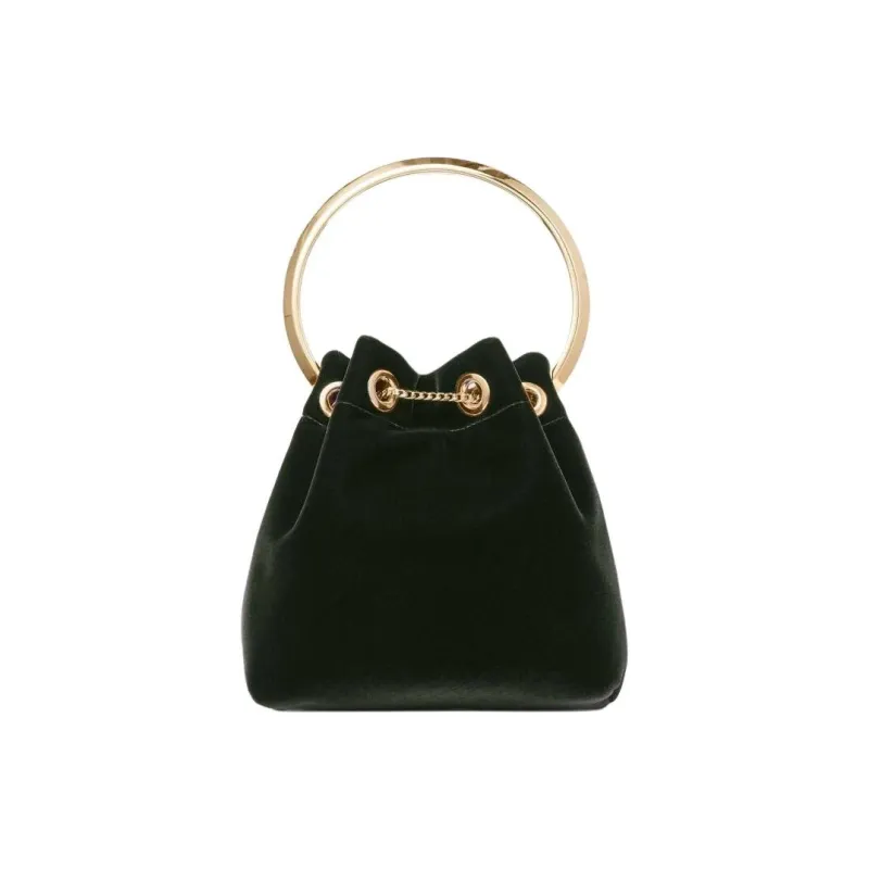 Jimmy Choo Plush Velvet Bucket Bag Handbag Women's Dark Green-3