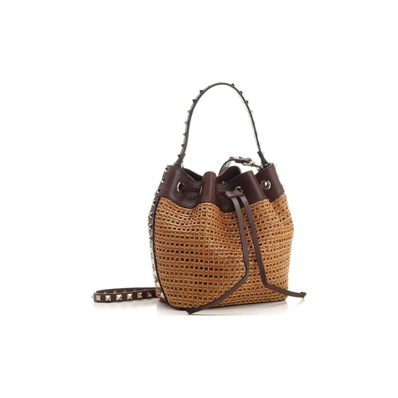 Valentino GARAVANI Calfskin Bucket Bags One Shoulder Handbags Women's Brown-1
