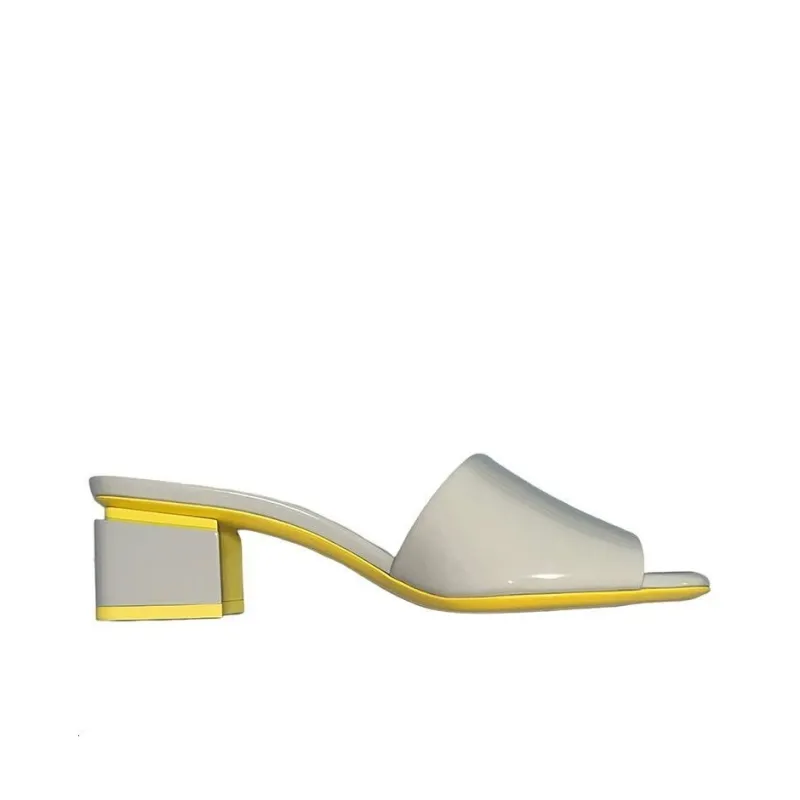 CHANEL Rubber Sole Abrasion Resistant Slide Slippers Women's Gray Yellow-1