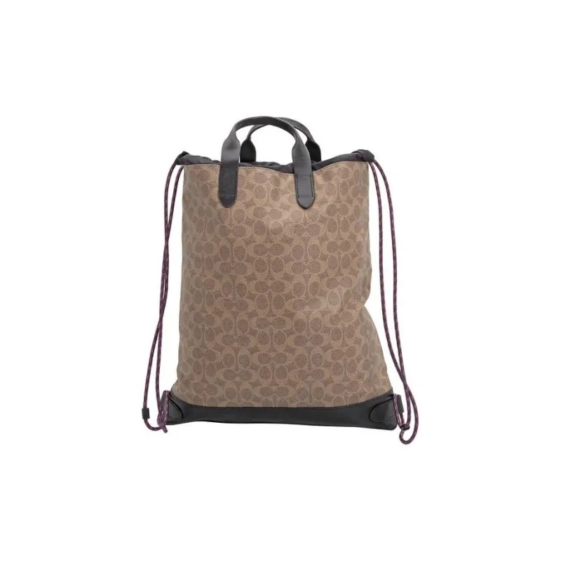 COACH Academy Nylon With Canvas And Leather Backpack Large Size Men's Khaki & Black-4