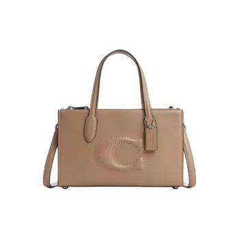 COACH Refined Calfskin Shoulder Bag, Crossbody Bag, Handbag Medium Size Women's Silver & Taupe