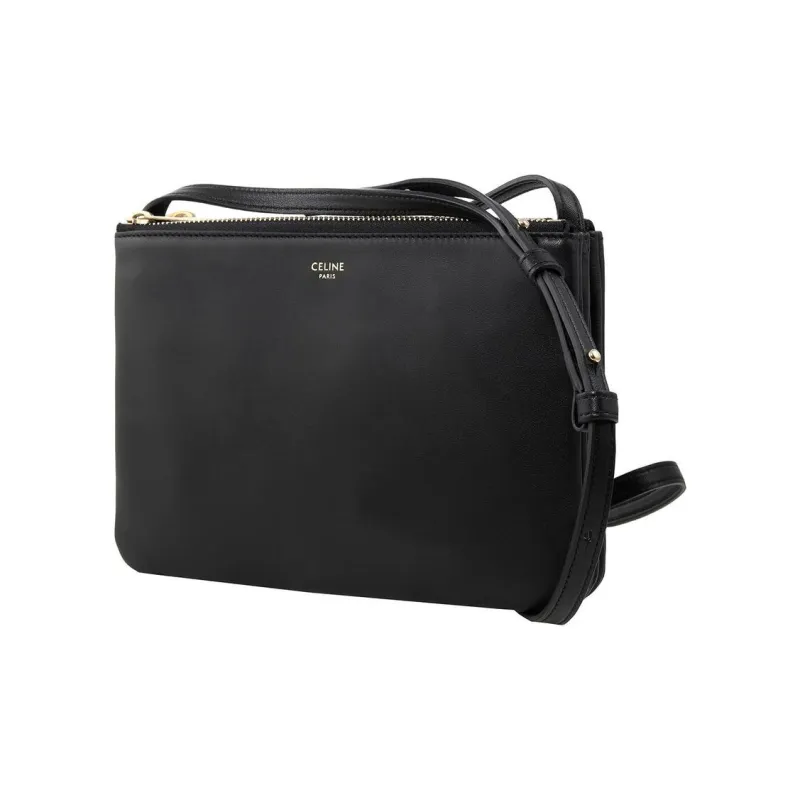 CELINE Trio Smooth Lambskin Shoulder Bag Unisex Black-3