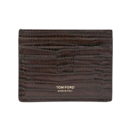 TOM FORD Calfskin Card Clip Card Holder Men's Chocolate
