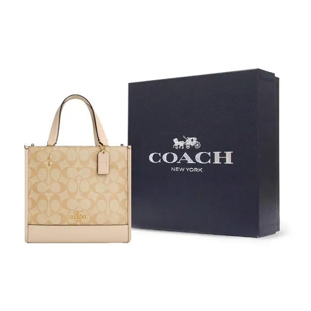 COACH Dempsey PVC With Cow Leather Tote Bag, Shopping Bag, Shoulder Bag, Handbag Small Size Women's Light Khaki-6