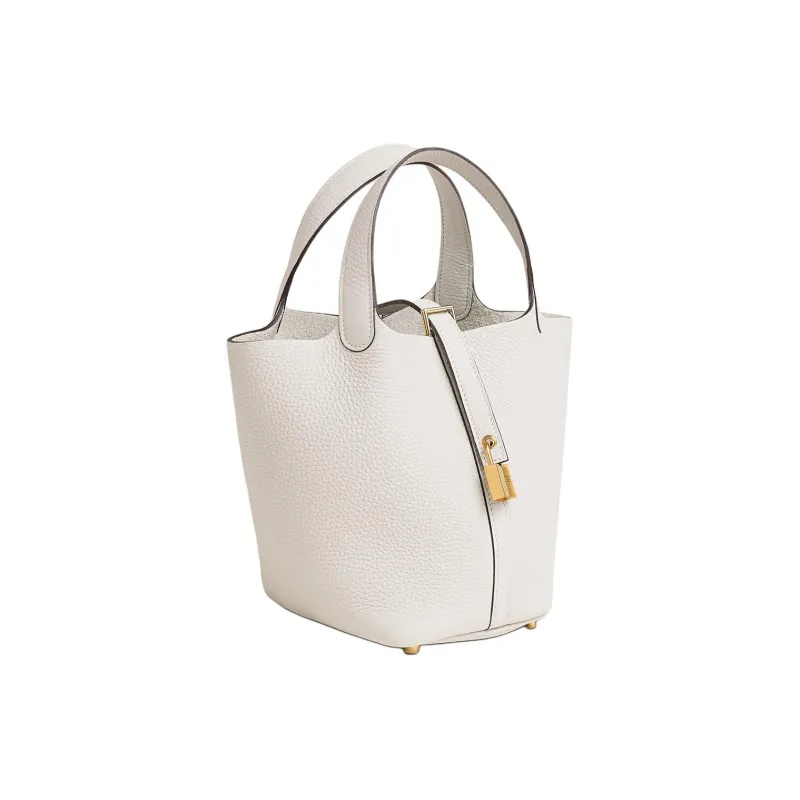 HERMES Picotin Lock Clemence Bullock Leather Basket Bag Handbag Bucket Bag Women's Light Gray-2