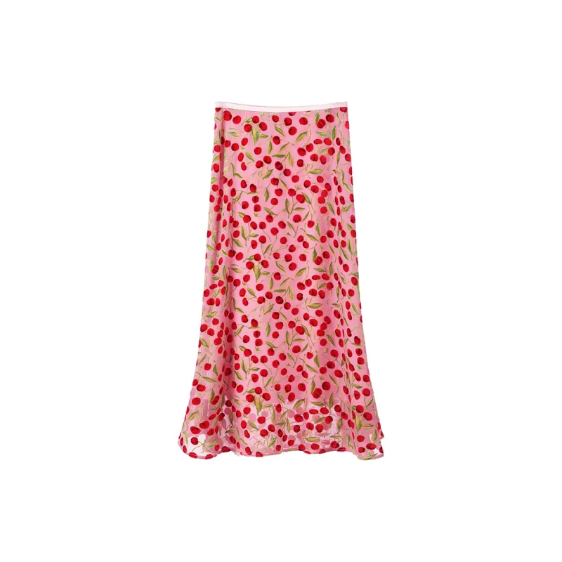 NancyCavally Casual Long Skirt Women's Cherry Pink-1