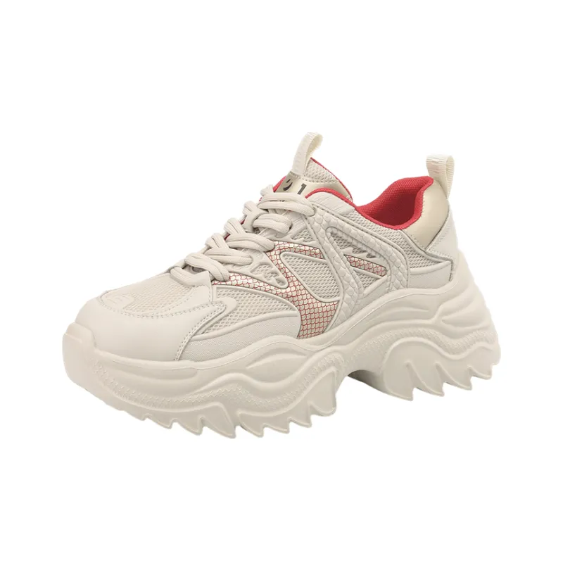 JOSINY Chunky Sneakers Women's Low Top Beige Khaki/Beige Red-7