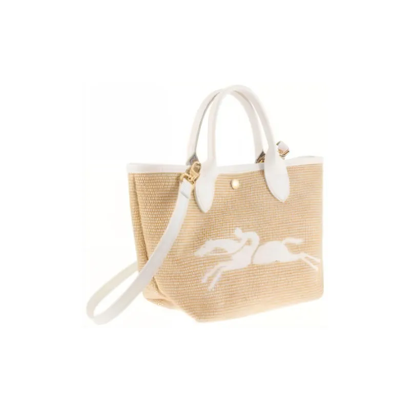 LONGCHAMP Le Panier Pliage Cow Leather Canvas Bag, Shoulder Bag, Crossbody Bag, Handbag Trumpets Women's White-1