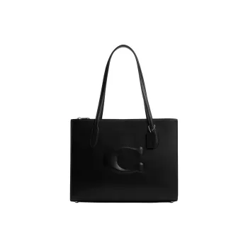 COACH Calfskin Tote Bag, Shopping Bag, Shoulder Bag, Handbag Tubas Women's Silver & Black