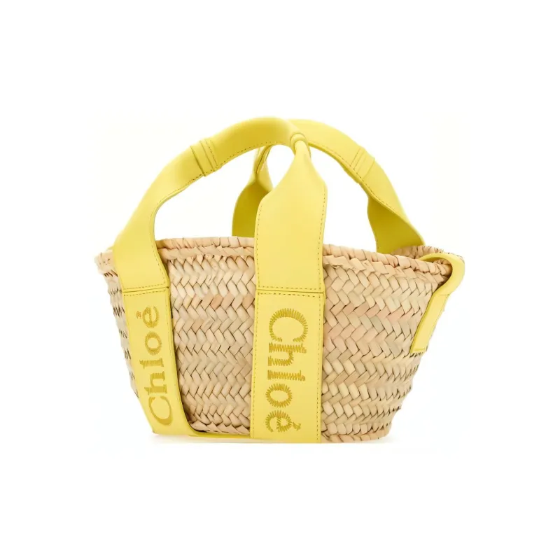 Chloe Raffia With Smooth Calfskin Shoulder Bag, Crossbody Bag, Handbag Trumpets Women's Yellow-1