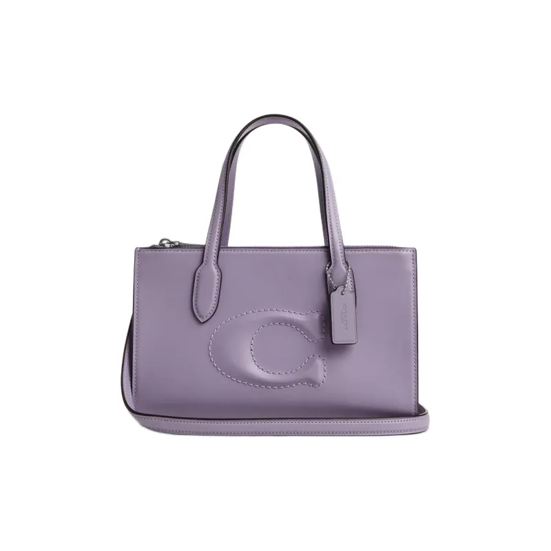 COACH Refined Calfskin Shoulder Bag Crossbody Bag Handbag Medium Size Women's Silver & Light Purple-0