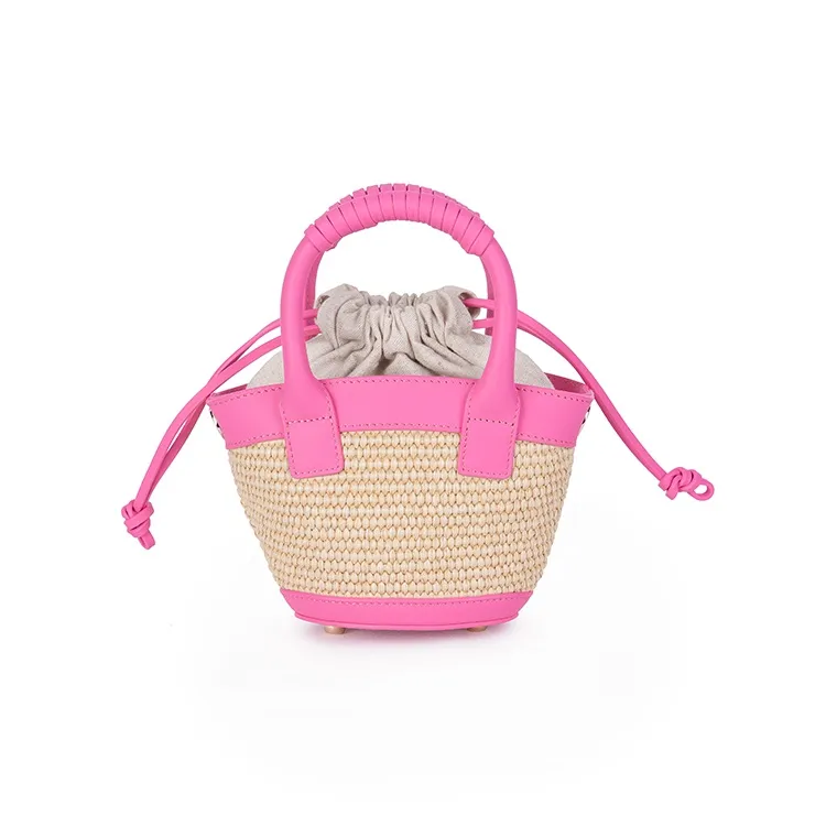Karkki Top Grain Cow Leather Basket Bag, Shoulder Bag, Crossbody Bag, Handbag Women's Pink-3