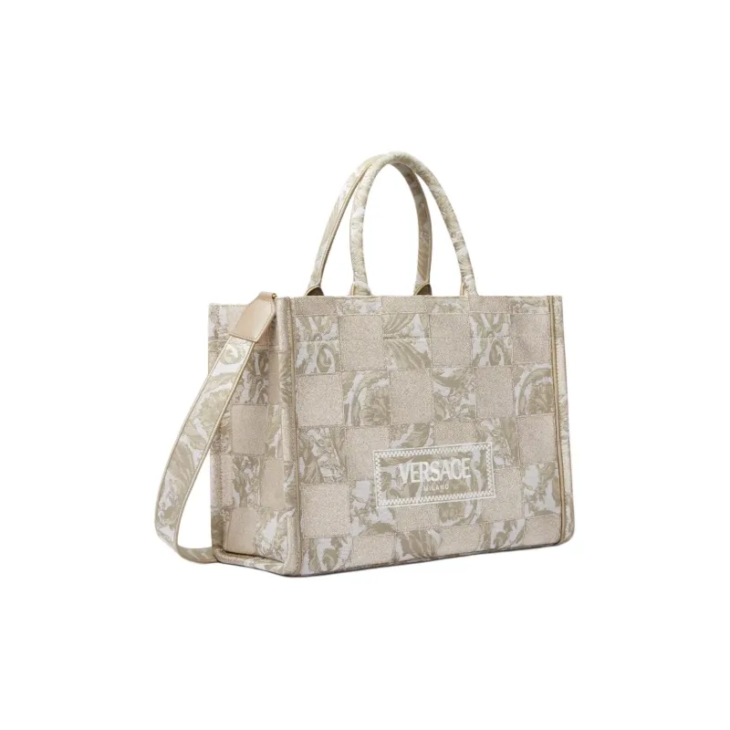 VERSACE Nylon Tote Bag Shopping Bag Handbag Women's Beige Patch Print-1