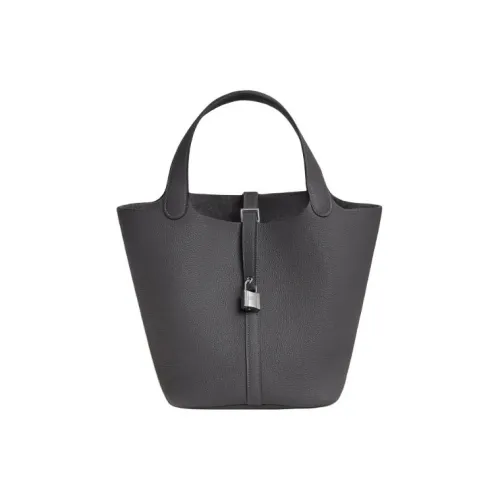 HERMES Picotin Maurice Bullock Leather Basket Bag Handbag Bucket Bag Women's 88 Graphite Graphite Gray