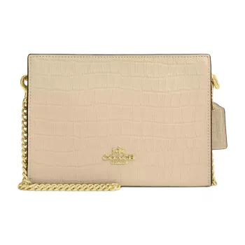 COACH Crocodile Embossed Leather Shoulder Bag, Crossbody Bag Trumpets Women's Gold With Ivory