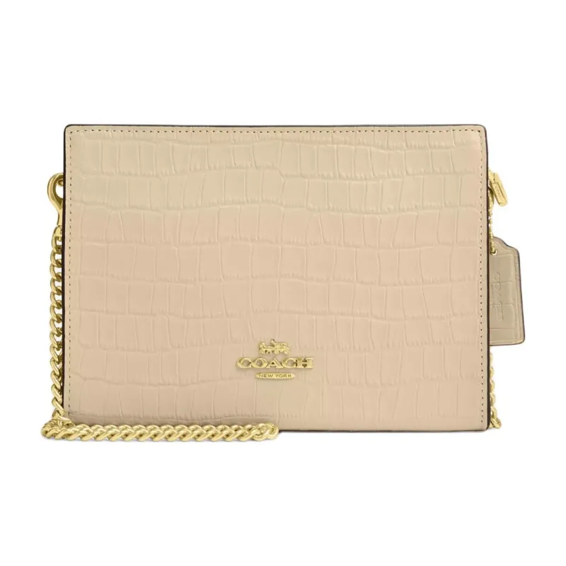 COACH Crocodile Embossed Leather Shoulder Bag, Crossbody Bag Trumpets Women's Gold With Ivory-0