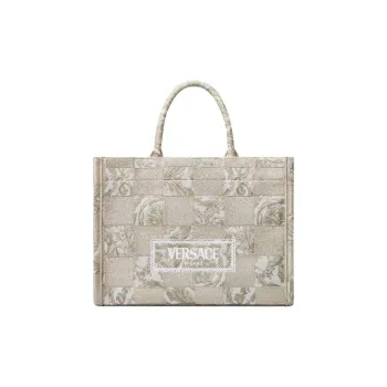 VERSACE Nylon Tote Bag Shopping Bag Handbag Women's Beige Patch Print