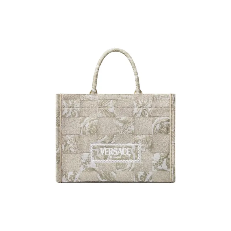 VERSACE Nylon Tote Bag Shopping Bag Handbag Women's Beige Patch Print-0