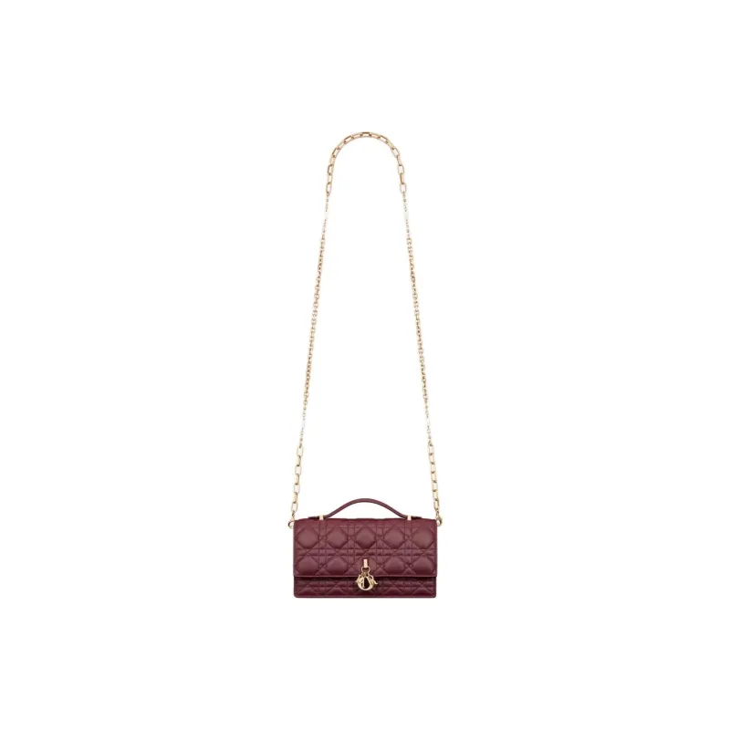 DIOR Cannage Lambskin Shoulder Bag Crossbody Bag Handbag Mini Women's Burgundy-4