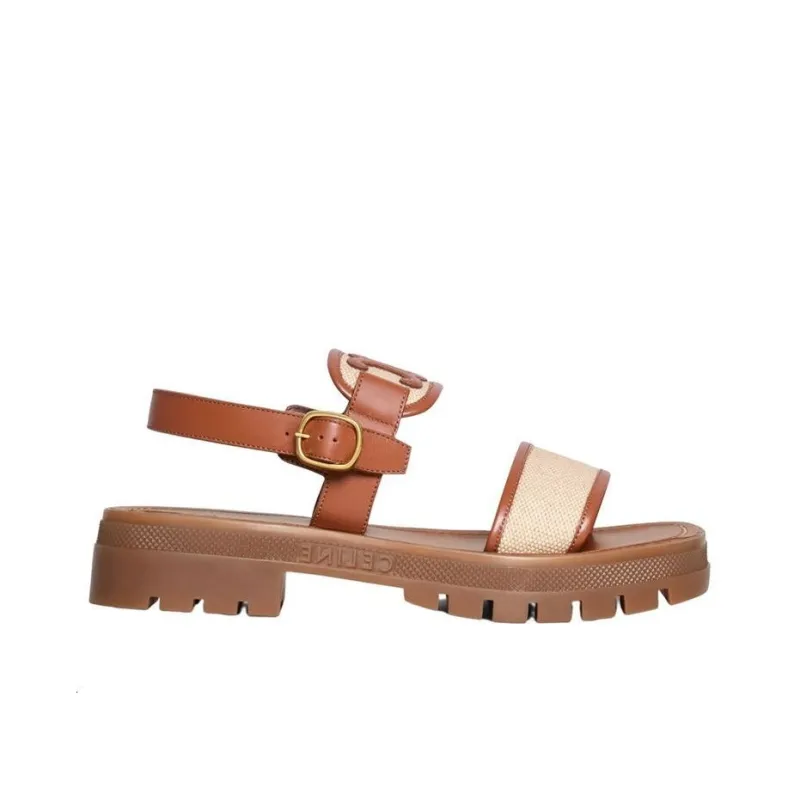 CELINE Triomphe Beach Sandals Women's Tan-1
