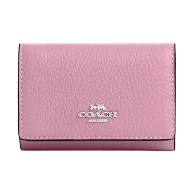 COACH Micro Leather Wallet Mini Women's Silver & Tulip Color-0
