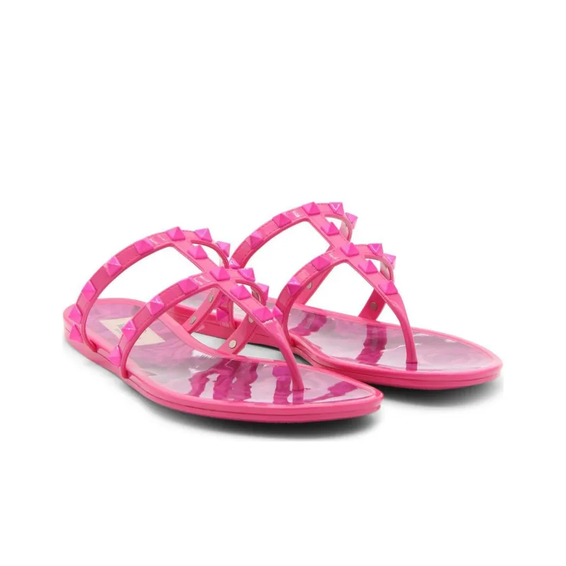 Valentino ROCKSTUD Rubber Sole Flip Flops Women's Fuchsia-3