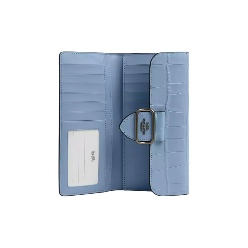 COACH Morgan Crocodile Embossed Leather Clutch Coin Purse Wallet Small Size Women's Bronze With Cornflower Pattern-1