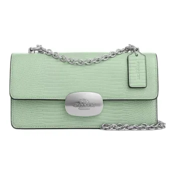 COACH Eliza Leather Shoulder Bag Crossbody Bag Small Size Women's Silver & Light Green