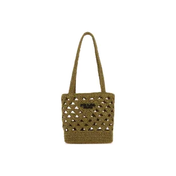 PRADA Straw Handbag Women's Olive Green