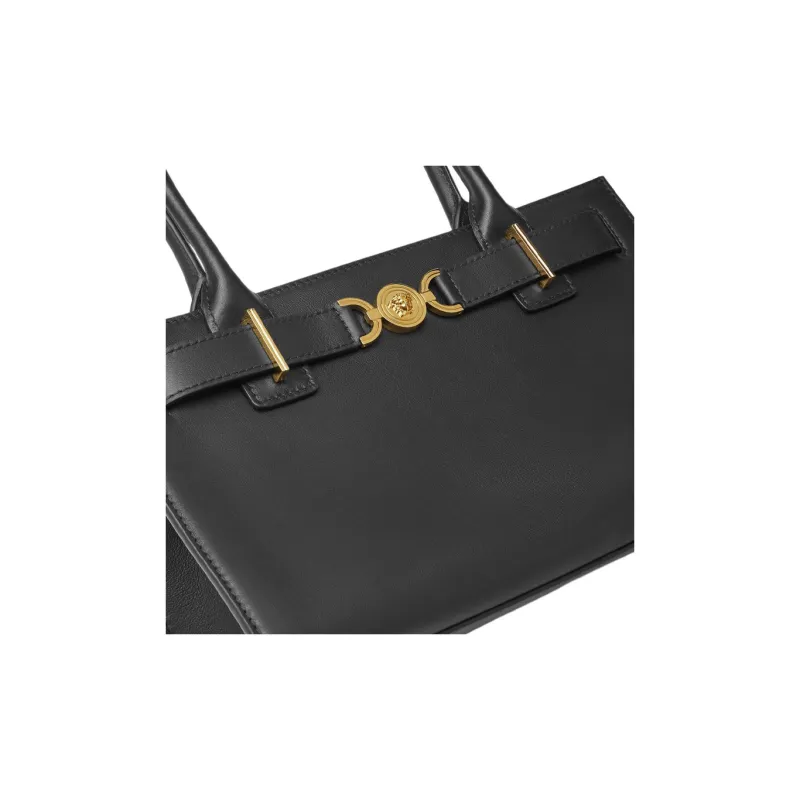 VERSACE Medusa '95 Cow Leather Tote Bag Shopping Bag Handbag Medium Size Women's Black & Gold-4