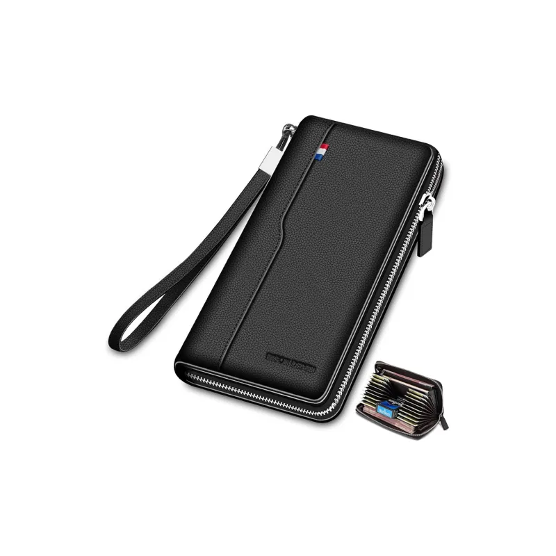 BISON DENIM Top Grain Cow Leather Wallet Clutch Regular Men's Black-8