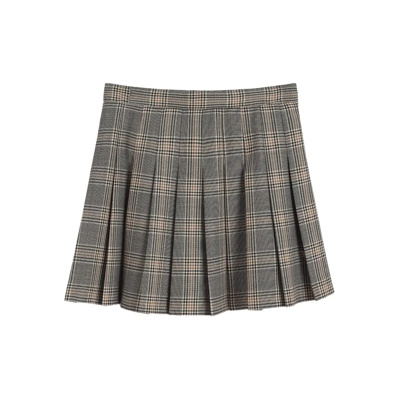 NancyCavally Casual Short Skirts Women's Brown Plaid Pattern-1
