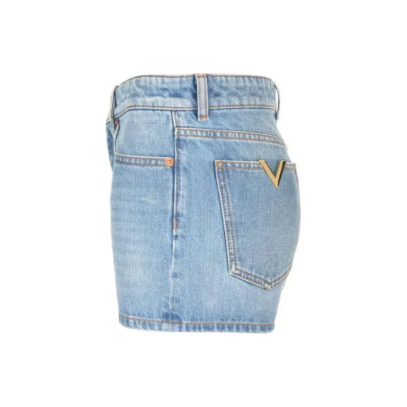 Valentino Logo Patch Straight Hem Denim Shorts-2