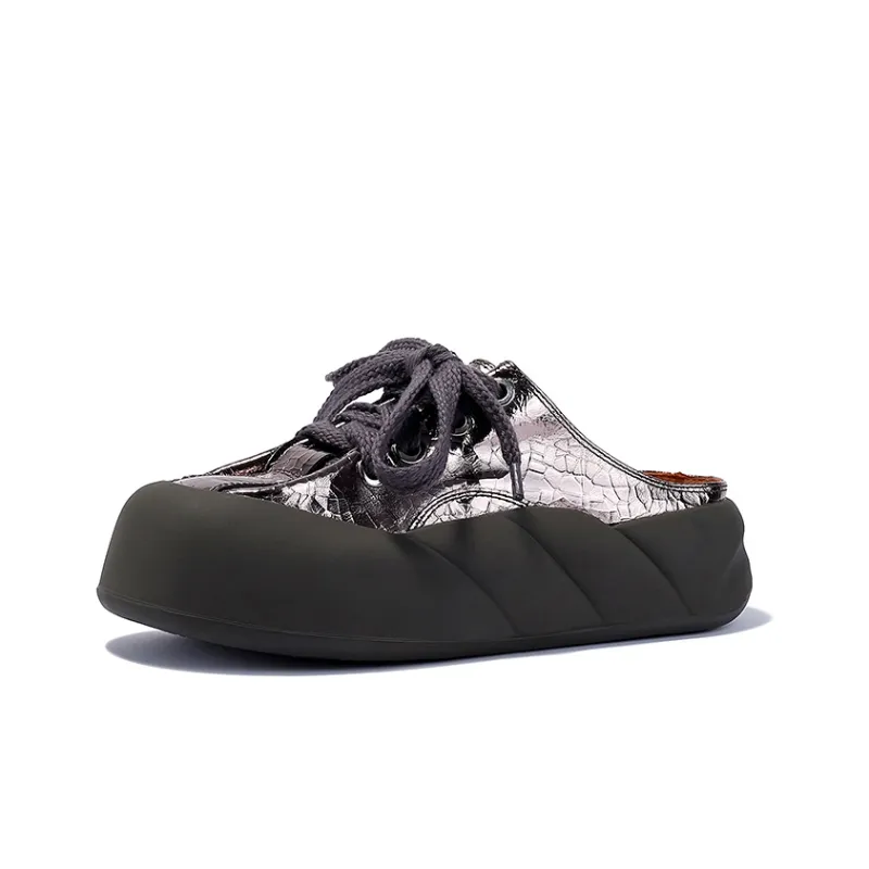 BELLALILY Wrap toe Slippers 4.5cm Women's Silver Gunmetal-5