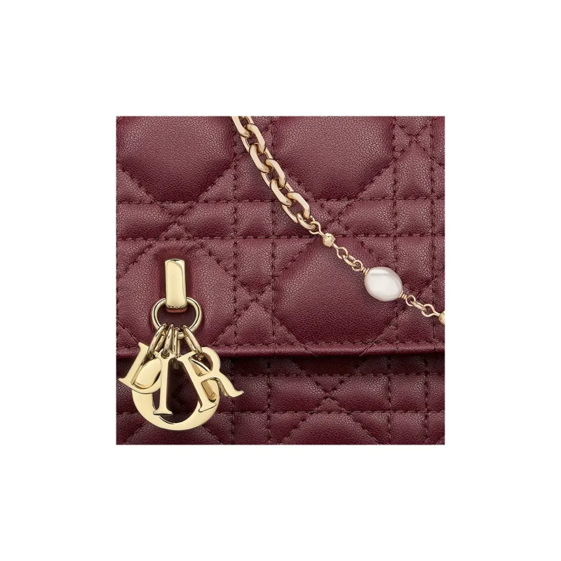 DIOR Cannage Lambskin Shoulder Bag Crossbody Bag Handbag Mini Women's Burgundy-5