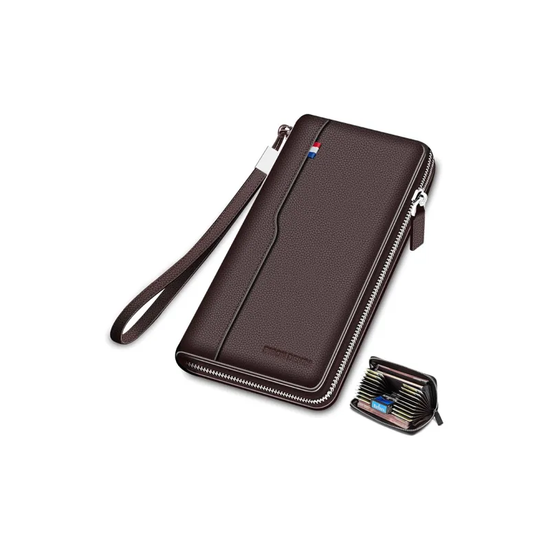 BISON DENIM Top Grain Cow Leather Wallet Clutch Regular Men's Black-10