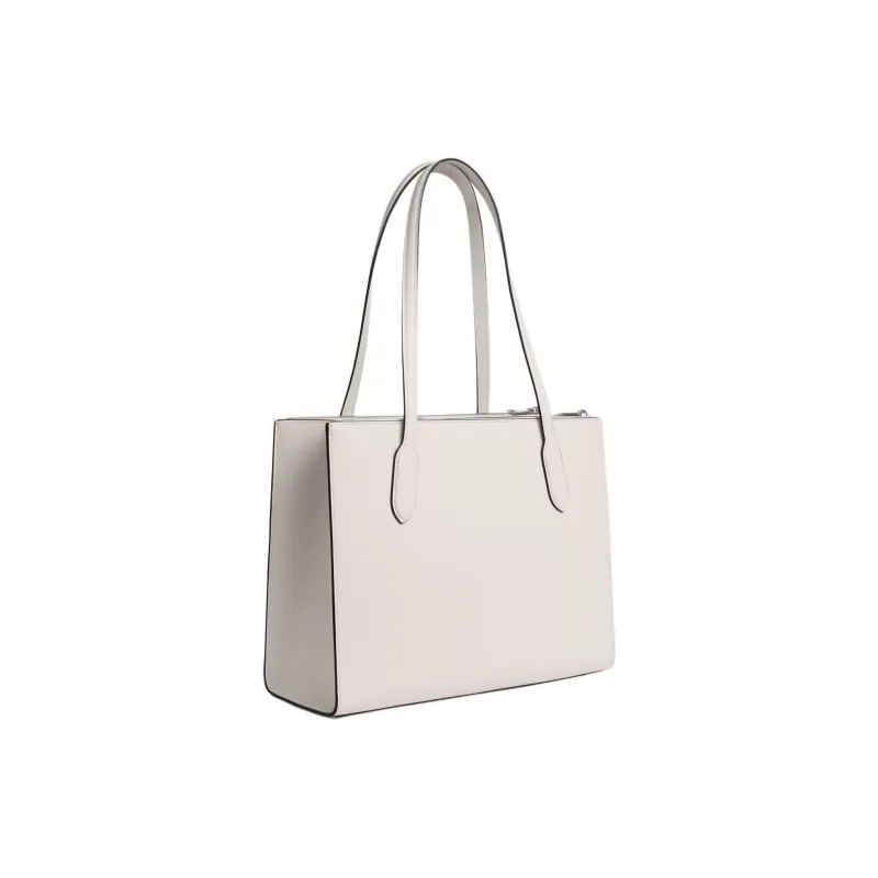 COACH Calfskin Tote Bag Shopping Bag Shoulder Bag Handbag Large Size Women's Silver & Chalk White-1