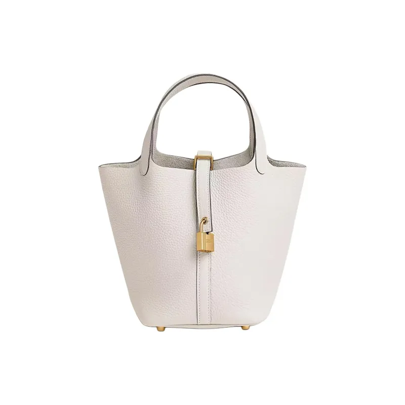 HERMES Picotin Lock Clemence Bullock Leather Basket Bag Handbag Bucket Bag Women's Light Gray-0