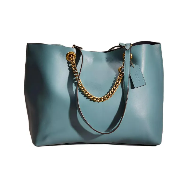 COACH Genuine Leather Tote Bag Shopping Bag Shoulder Bag Handbag Large Size Women's Ocean Blue-0