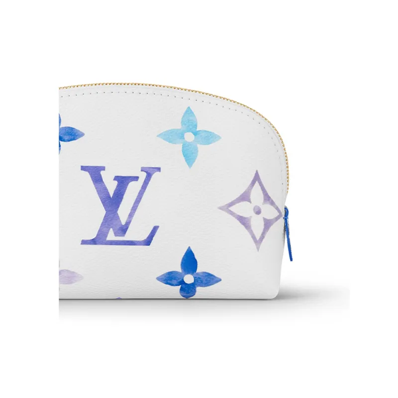 LOUIS VUITTON Canvas Handheld Makeup Bag Small Size Women's White/Blue-3