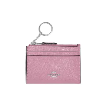 COACH Mini Id Skinny Cross-Stitch Leather Body Card Holder Mini Women's Silver & Tulip