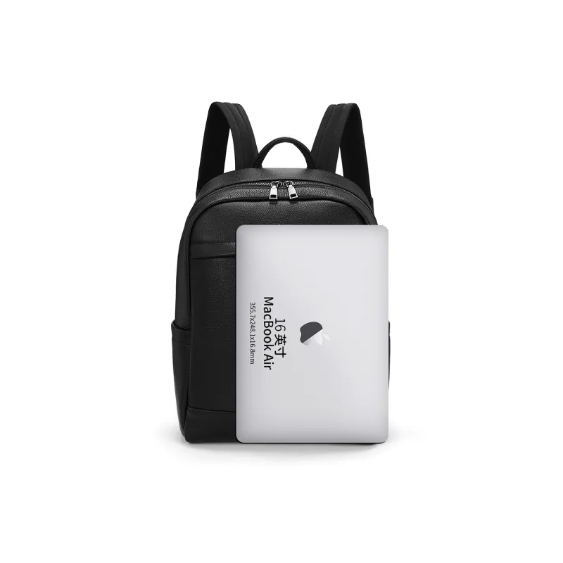 ROBERTA DI CAMERINO Top Grain Cow Leather/Fabric Fashion Students Backpack Laptop Bag Large Size Men's Black-4