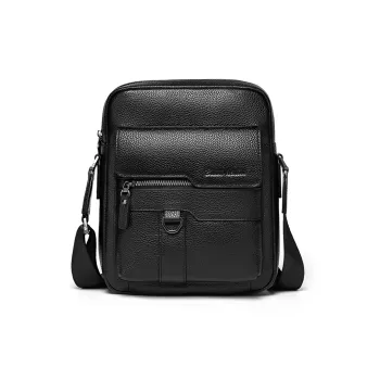 BISON DENIM Cow Leather Men's Bag Crossbody Bag, Shoulder Bag Regular Men's Black