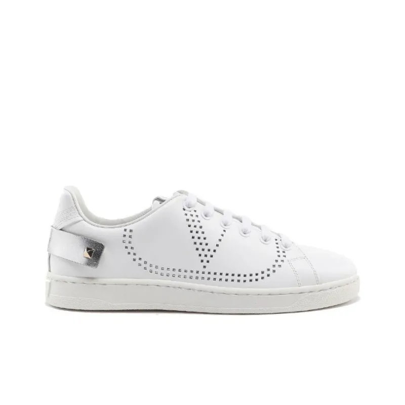 Valentino Garavani Low Top Skateboard Shoes Women's White Silver-1