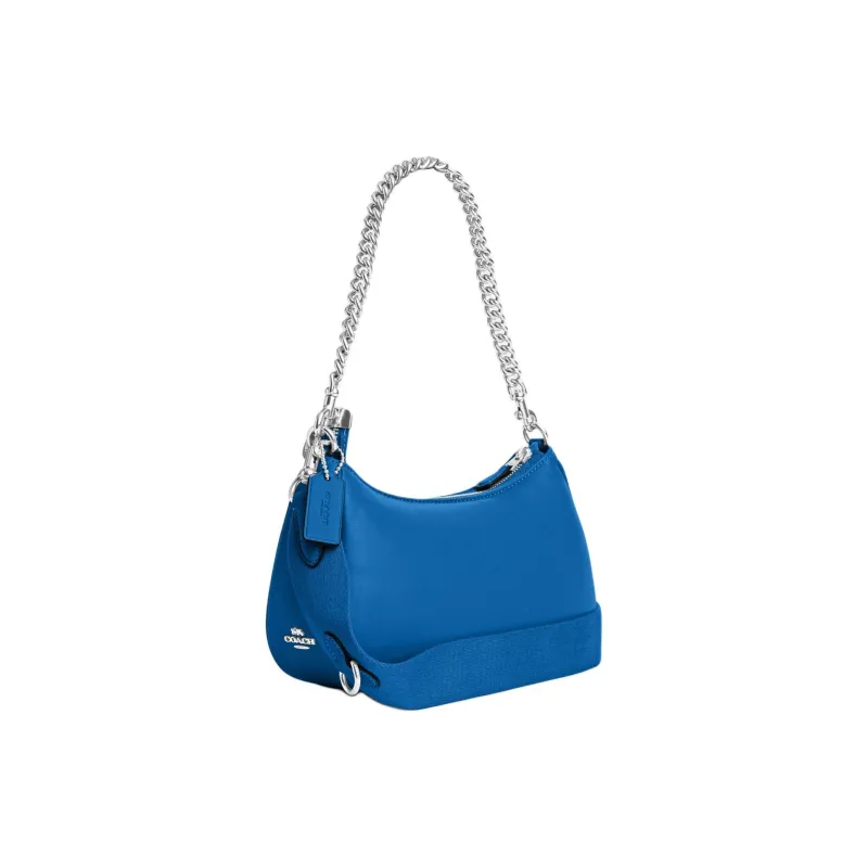 COACH Teri Nappa Leather Shoulder Bag, Portable Crossbody Bag Women's Silver & Bright Blue-1