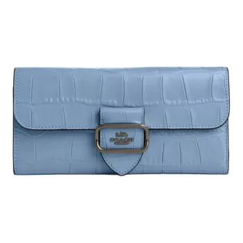 COACH Morgan Crocodile Embossed Leather Clutch Coin Purse Wallet Small Size Women's Bronze With Cornflower Pattern