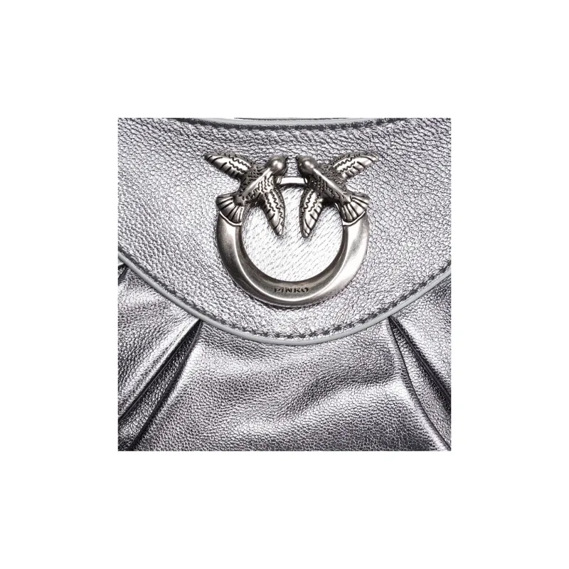 PINKO Nappa Leather With Sheepskin Shoulder Bag Crossbody Bag Mini Women's Silver-3
