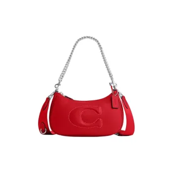 COACH Teri Leather Shoulder Bag, Handbag, Shoulder Bag Medium Size Women's Silver & Bright Red
