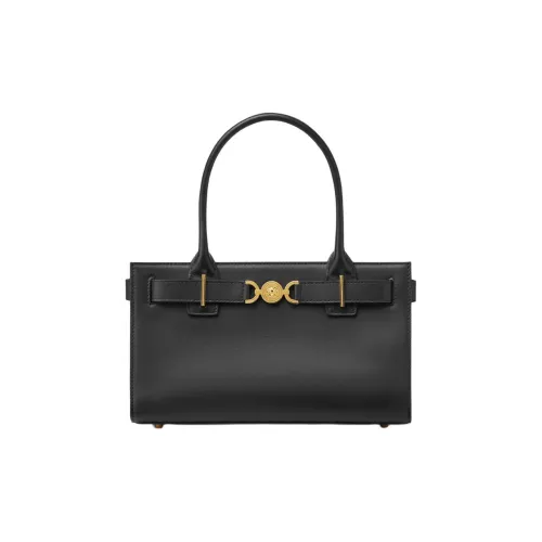 VERSACE Medusa '95 Cow Leather Neoprene Bag Shopping Bag Handbag Medium Size Women's Black & Gold