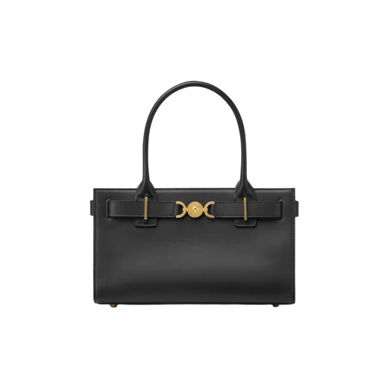 VERSACE Medusa '95 Cow Leather Tote Bag Shopping Bag Handbag Medium Size Women's Black & Gold-0